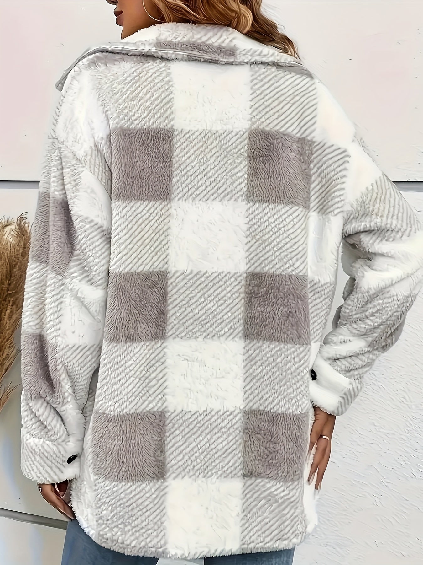 Stilvolle Langarmjacke mit Karomuster – weiche, hochelastische Polyester-Oberbekleidung mit elegantem Design für Herbst und Winter, maschinenwaschbar, Damenbekleidung