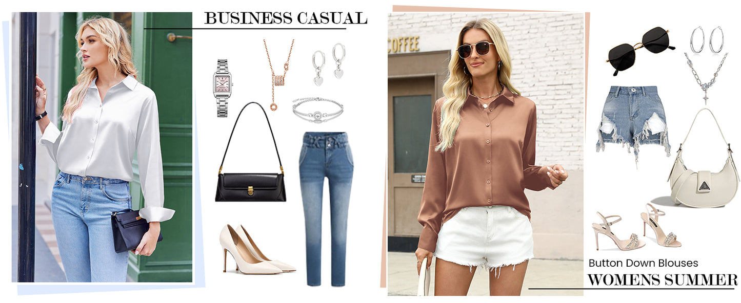 Satin Blouses for Women Silk Button Down Shirts Long Sleeve Business Casual Tops - Seldom Seen Styles