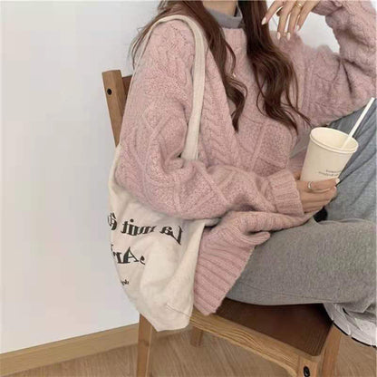 Autumn and Winter2024Loose-Fitting Outerwear Sweater Women's Pullover Fried Street New Gentle Japanese Sweet Cable-Knit Sweater