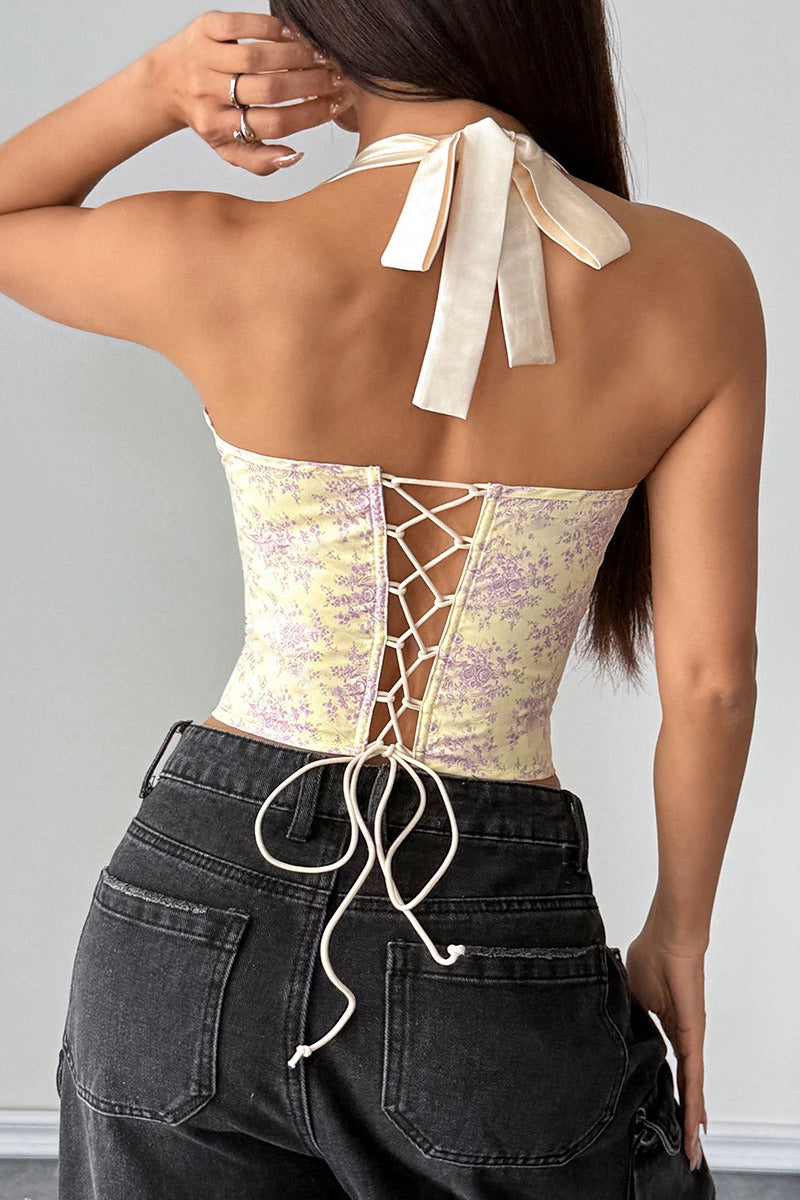 Sexy Ruffle Print Halter Bustier  Halter Top - Seldom Seen Styles
