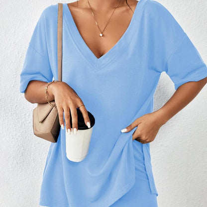 Summer Comfy Women's Loungewear  2 Piece Outfits Tshirt Oversized Short Sleeve Tracksuit Beach Cover Up Shorts Set S-XXL Casual Fabric Breathable Womenswear Loose Matching