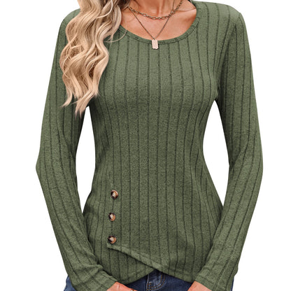 Sweaters for Women Fashion Long Sleeve Tops Button Pullover Crew Neck Casual Loose Slit Sweatshirt