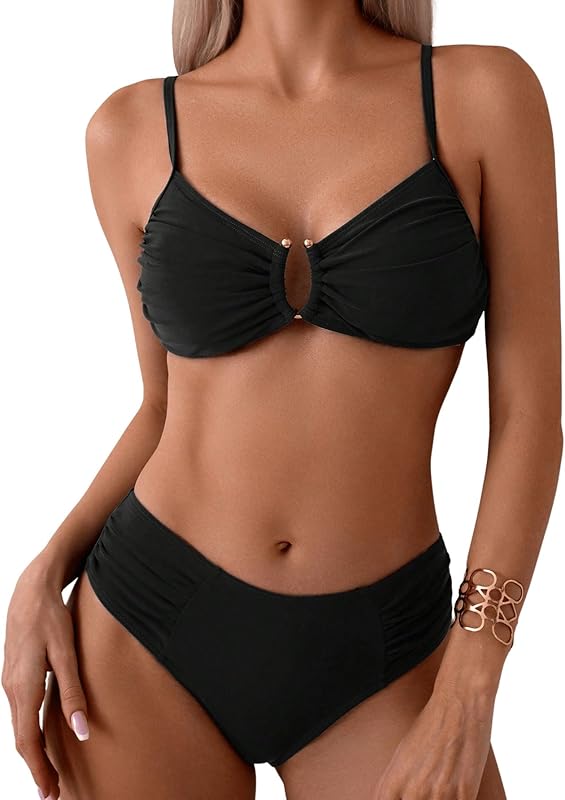 Women's Two Piece Bikini Set Ring Linked Ruched Underwire Bikini Bathing Suit Swimwear Set Swimming Suit - Seldom Seen Styles