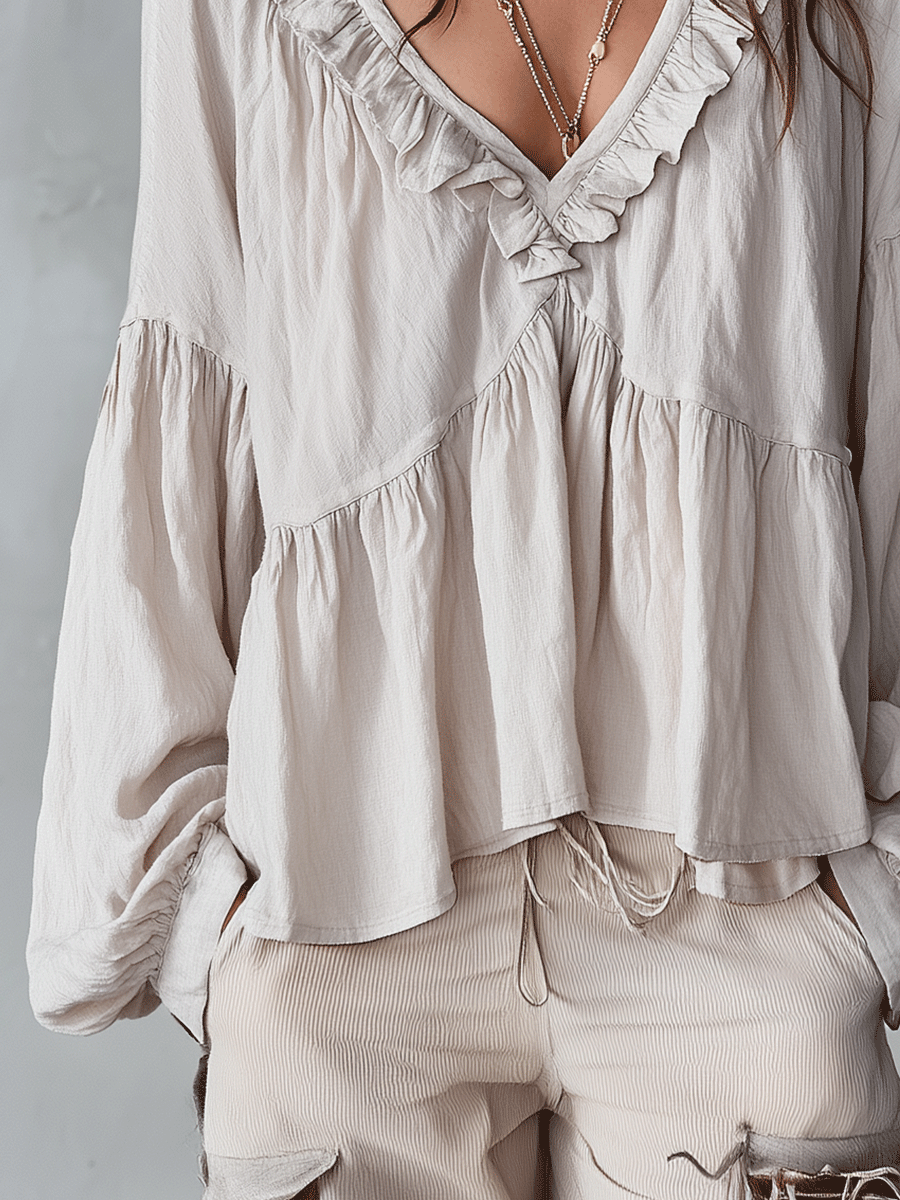 Airy Vintage-Inspired Ruffle Soft Ruffle Bohemian Blouse - Seldom Seen Styles