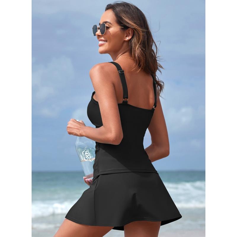 Women Vintage Tummy Control Two Piece Tankini Swimsuits Swimdress Push up Swimwear Bathing Suits - Seldom Seen Styles