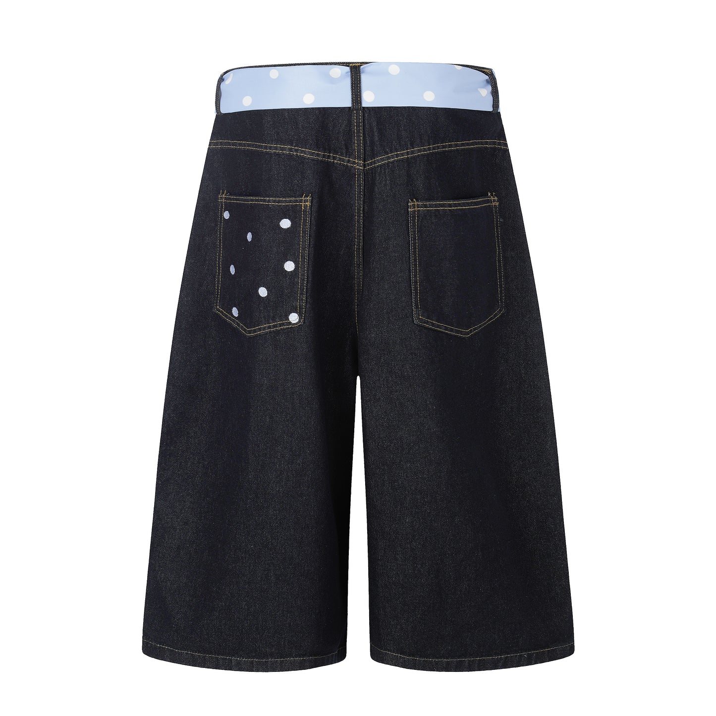 Women's I Love RVNTENG Letter Print Polka Dot Tie Wide Leg Denim Shorts High Waist Casual Streetwear Jean Shorts