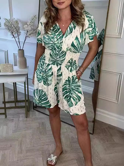 Casual Floral Polka Dot Pocket Rompers, Casual Floral Polka Dot Rompers, Elastic Waist Wide Leg Shorts Jumpsuits