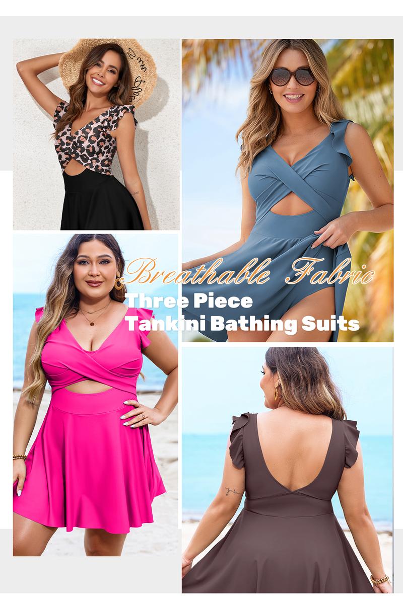 Women's One Piece Swimsuit Ruffle Cutout Swimdress Tummy Control V Neck Wrap Swimwear - Seldom Seen Styles