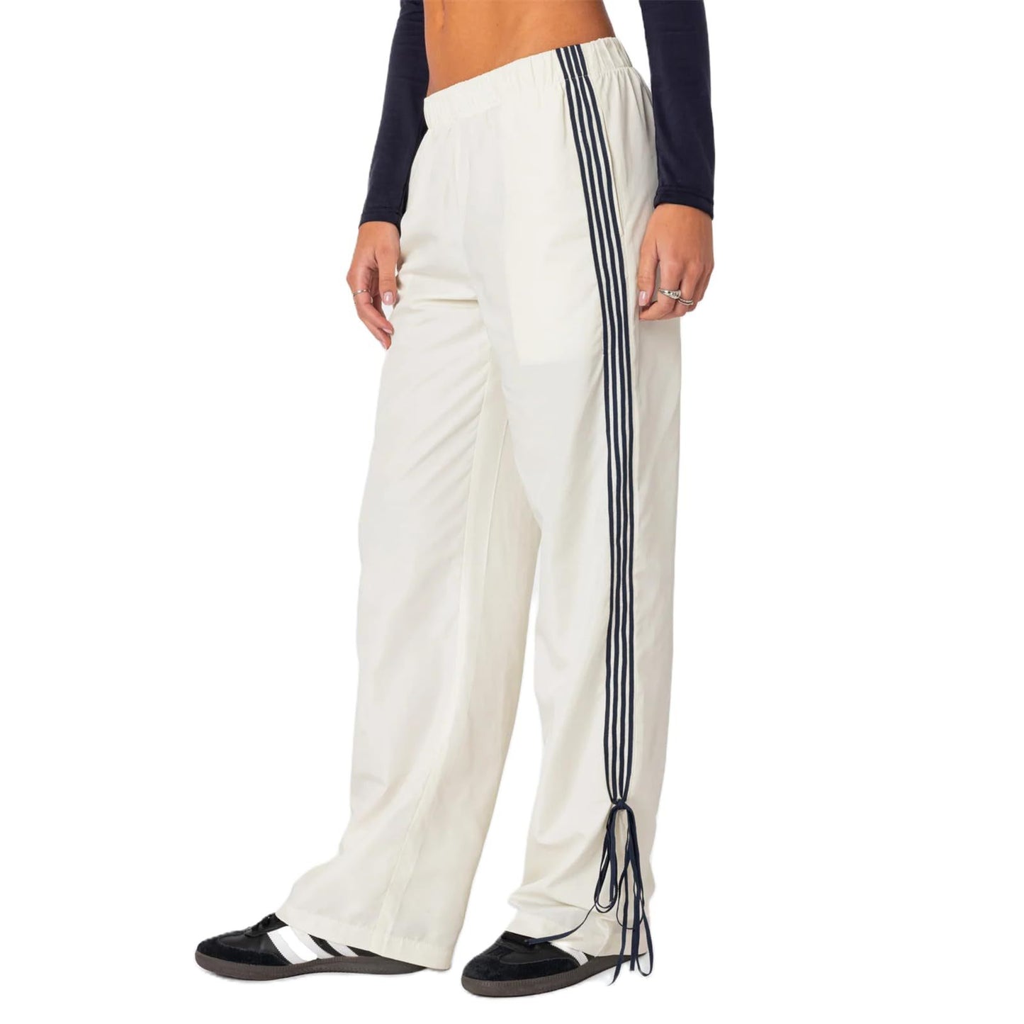 Women's Baggy Wide Leg Pants Casual Drawstring Elastic Waisted Contrast Color Workout Y2K Track Pants - Seldom Seen Styles