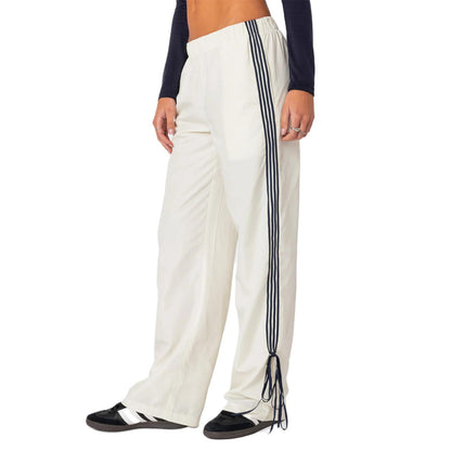 Women's Baggy Wide Leg Pants Casual Drawstring Elastic Waisted Contrast Color Workout Y2K Track Pants