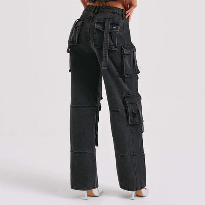 Women's Straight Fit Multi Pocket Denim Trousers  Denim suit