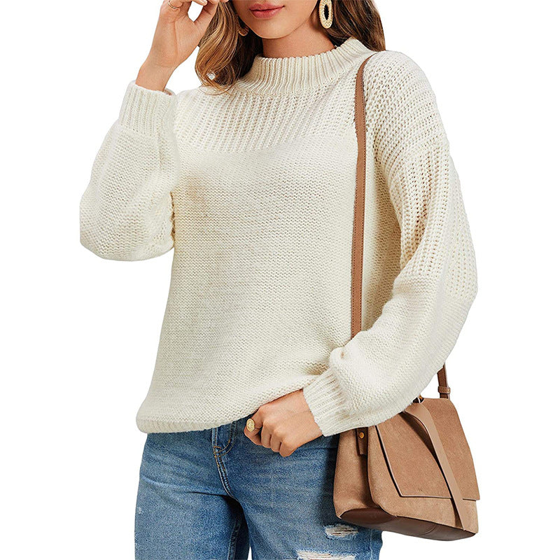 2024Autumn and Winter Solid Color Sweater Women's Long-Sleeved Sweater Cross-Border European and American Women's Clothing Amazon Sweater Women