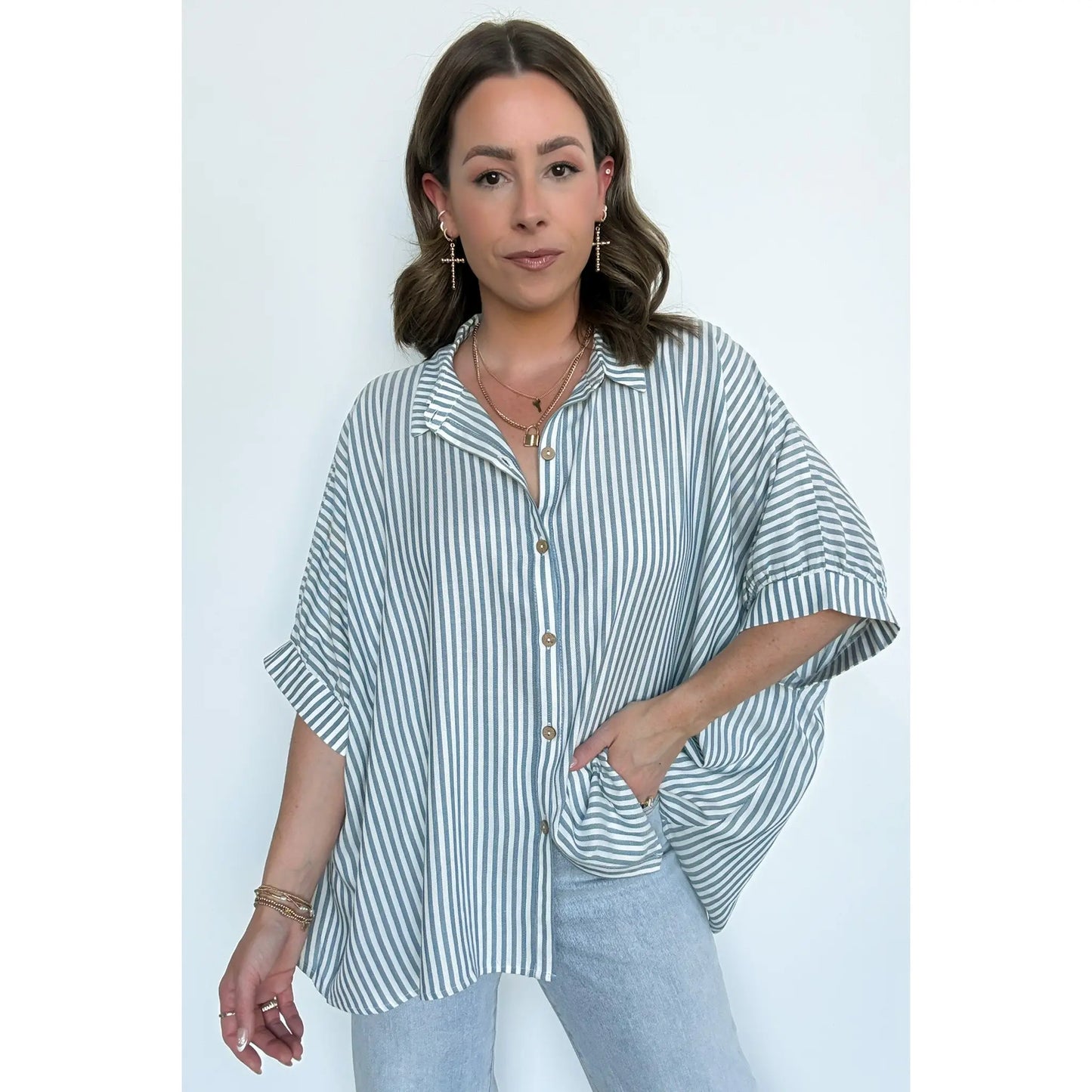 JoJo Striped Button Down Oversized Top - BACK IN STOCK - Seldom Seen Styles