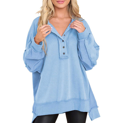 Women's Oversized Sweatshirts Casual Long Sleeve Button Henley Collar Purple Pullover Tunic Tops 2025 Womenswear Fall Winter Outfits
