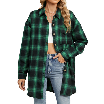 Blooming Jelly Women's Button Down Flannel Shirts Plaid Shacket Long Sleeve Collared Business Casual Tops Work