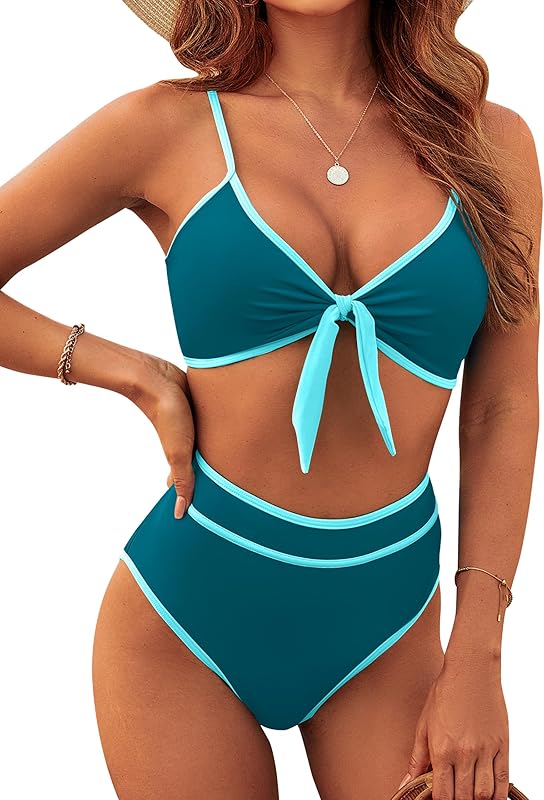 Womens High Waisted Bikini Set Tie Knot High Rise Two Piece Swimsuits Bathing Suits - Seldom Seen Styles