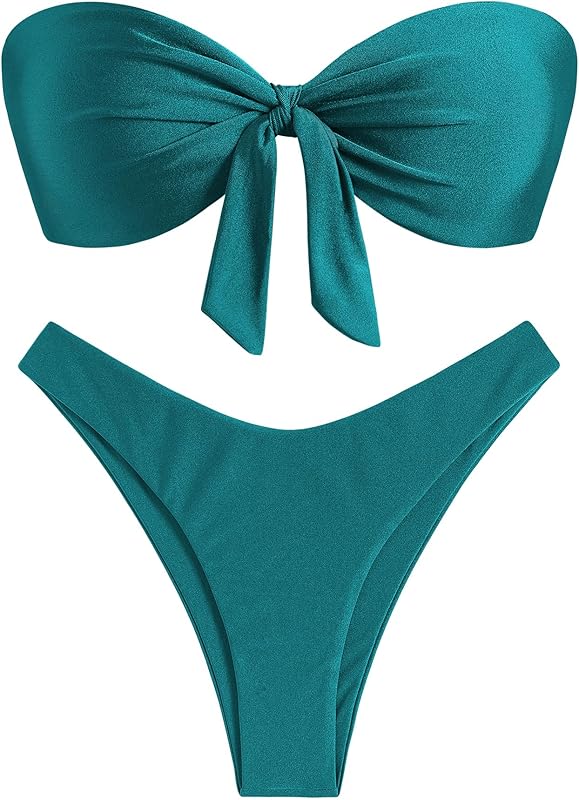 Knotted Bandeau Bikini for Women Strapless Swimsuits High Cut Bathing Suit Sexy Cheeky Tie Side Swimwears - Seldom Seen Styles