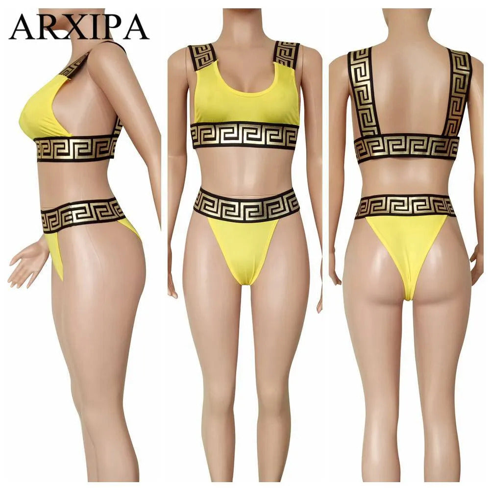 Sexy Bikini Sets For Women Bandage Swimsuit Crop Top Swimwear Thong Bathing Suit High Cut Beachwear Solid Print New Bather High-Cut Crop Top &amp; Thong - Seldom Seen Styles