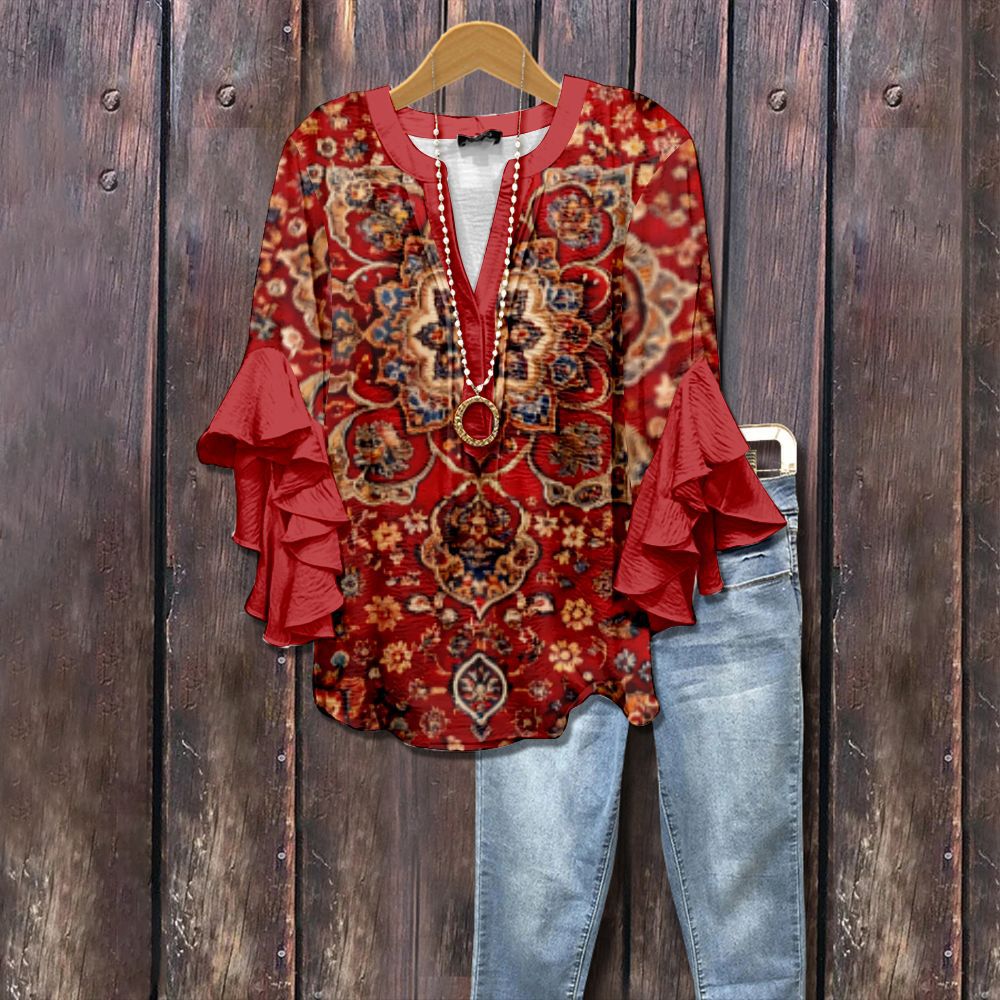 Retro Floral Print Layered Ruffle Sleeve Top Going Outfits Blouses Women Vintage 90s Tops Funny Shirts Women Elegant Classy Tops cute summer outfit - Seldom Seen Styles