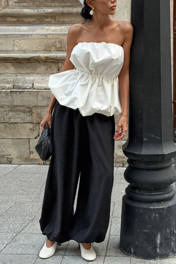 Solid Color Sleeveless Off-shoulder Elastic Waist Strapless Top - Seldom Seen Styles