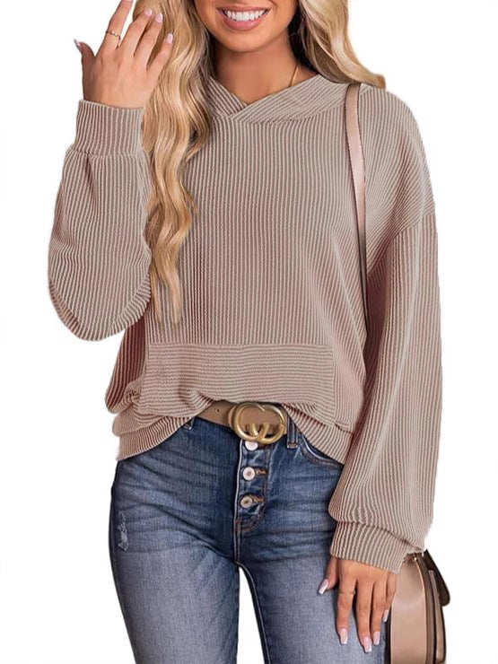 Women's Pullover Hoodies Sweatshirts Casual Loose Long Sleeve Ribbed Knit Shirts - Seldom Seen Styles
