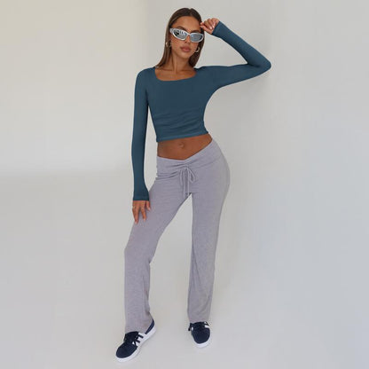 AUTOMET Women's 3 Pack Long Sleeve Crop Tops Slim Fit Y2K Fashion Basic Layering Shirts