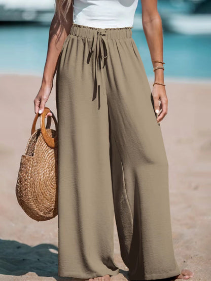 Women Wide Leg Pants High Waisted Trousers Linen Palazzo Lounge Beach Cover Ups Flowy Pants