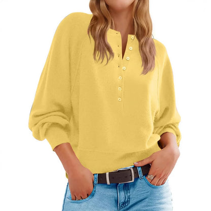 Womens Long Sleeve Knitting Sweater Tops Half Button Sweaters Henley Neckline Casual Lightweight Solid Pullover Knitting Knitting