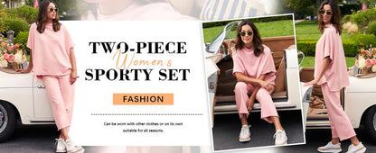 Songling Women Casual Two Piece Outfits 3/4 Batwing Sleeve Capelet CrewNeck Pullover Top Wide Leg Pants Lounge Sets Sweatsuit