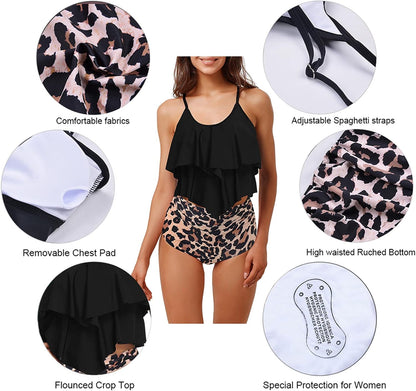 Womens Tankini Swimsuits Ruffled Tank Top Tummy Control Floral Modest Swimwear High Waisted Bikini - Seldom Seen Styles