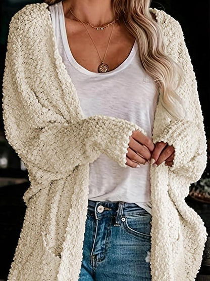 Women's Plain Pocket Batwing Sleeve Cardigan, Casual Long Sleeve Open Front Knitwear for Fall & Winter, Women's Knit Clothing for Daily Wear