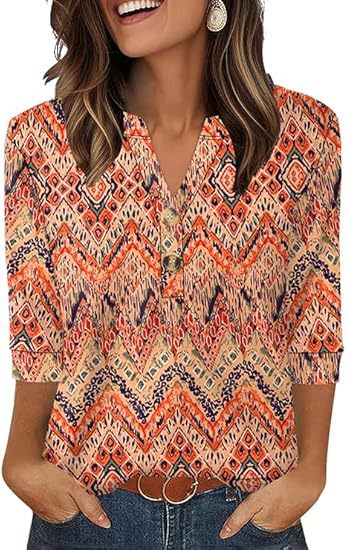 Womens Tops 3/4 Sleeve Heley Shirts for Women Summer Fashion 2025 Blouses Beach Vacation Clothes - Seldom Seen Styles