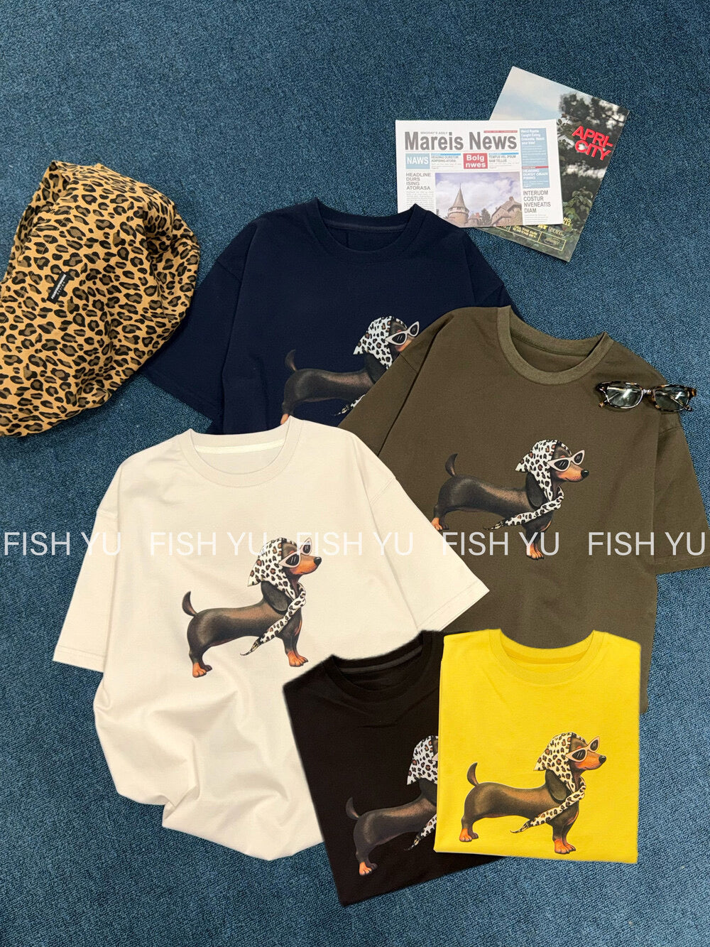 Vintage Dachshund Graphic T-Shirt – Leopard Scarf Dog Print Loose Fit Casual Tee - Seldom Seen Styles