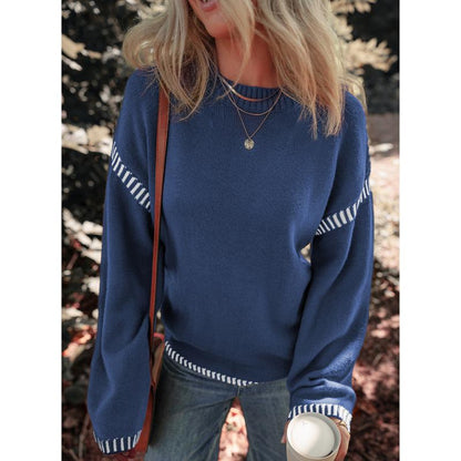 Sweaters for Women Fashion Solid Crewneck Loose Fit Long Sleeve Contrast Cable Knit Pullover Sweater Jumper Tops Knitwear Womenswear Knitwear Womenswear