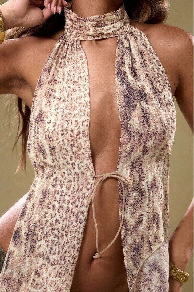 Stand Collar Halter Backless Leopard Halter Top - Seldom Seen Styles