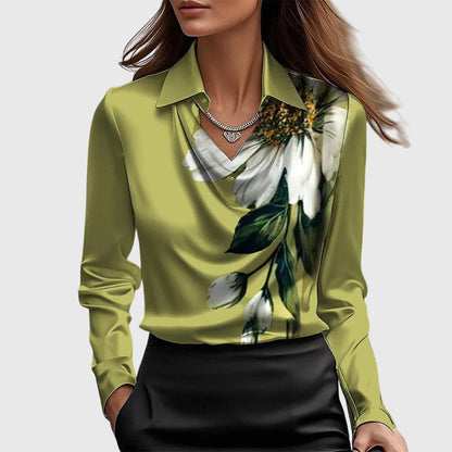 Women's Elegant Solid Satin Cowl Neck Blouse Long Sleeves Casual Business Dressy Shirts Office Work Ladies Top