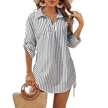 Womens Bathing Suit Cover Ups Bikini Swimsuit Coverup Drawstring Beach Dress Shirt - Seldom Seen Styles