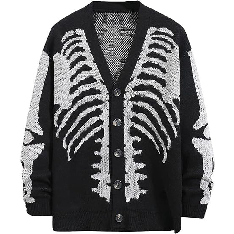 Women's Skeleton Print Drop Shoulder Cardigan, Casual Halloween Long Sleeve Open Front Knitwear for-Fall & Winter, Women's Clothing for Daily Wear, Cardigans for Women, Cardigans - Seldom Seen Styles