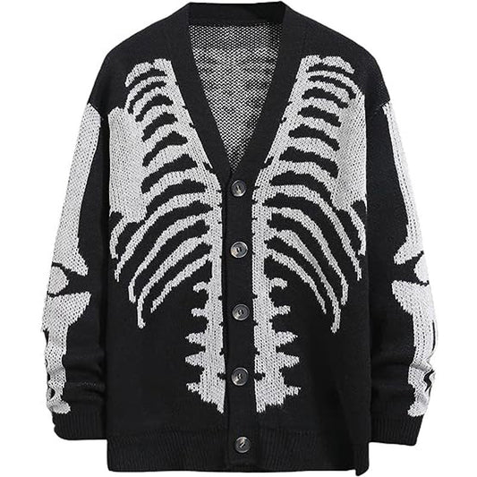Women's Skeleton Print Drop Shoulder Cardigan, Casual Halloween Long Sleeve Open Front Knitwear for-Fall & Winter, Women's Clothing for Daily Wear, Cardigans for Women, Cardigans - Seldom Seen Styles