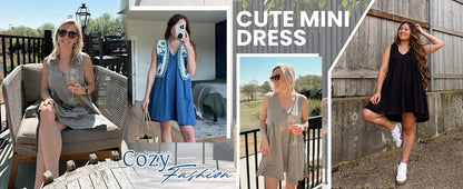 Women's Summer Sleeveless Mini Dress Casual Loose V Neck Sundress with Pockets - Seldom Seen Styles