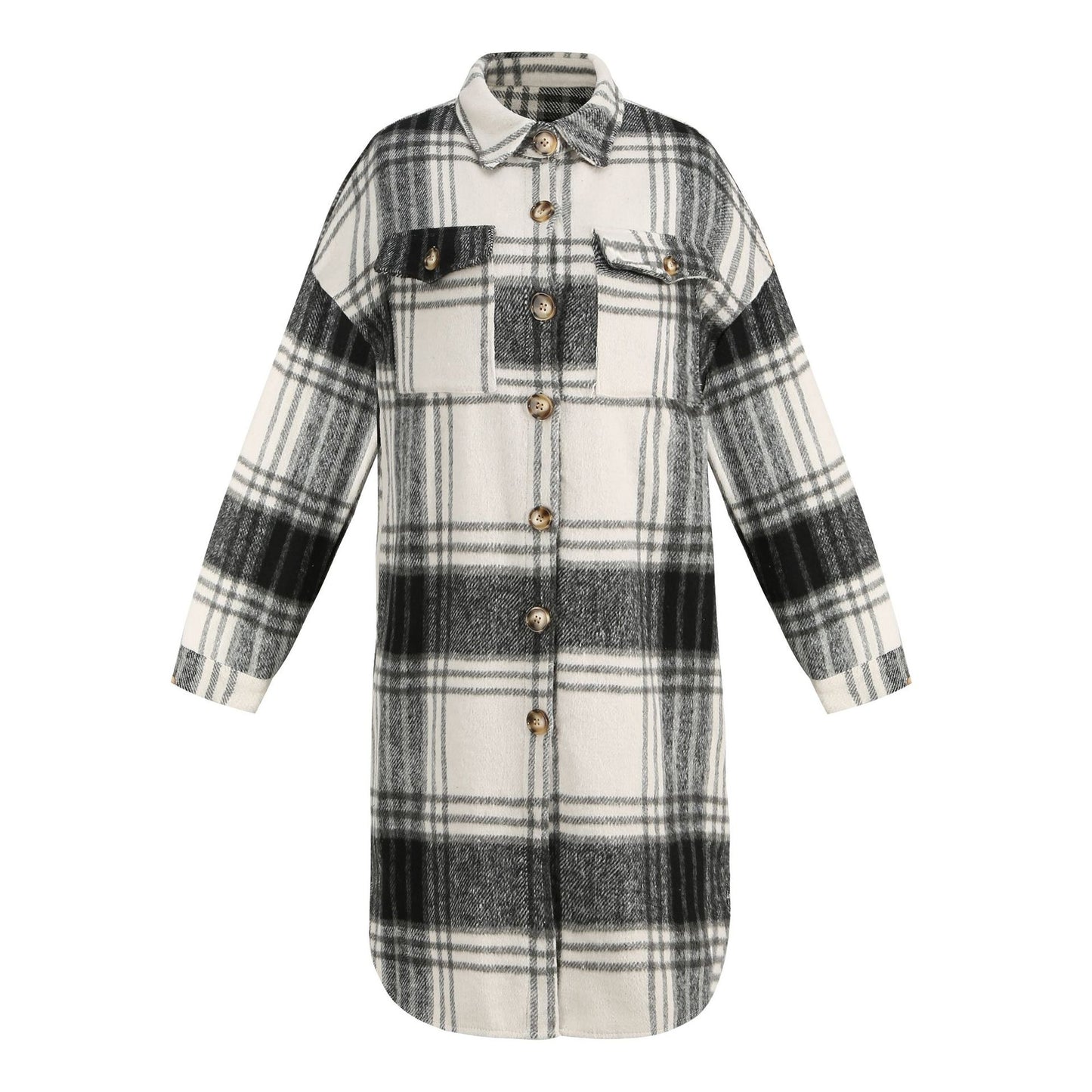 European and american hot2023ebay Amazon Winter New Women's Clothing Fashion Plaid Single-Breasted Coarse Wool Coat