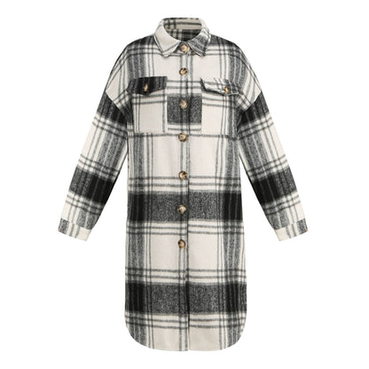 European and american hot2023ebay Amazon Winter New Women's Clothing Fashion Plaid Single-Breasted Coarse Wool Coat