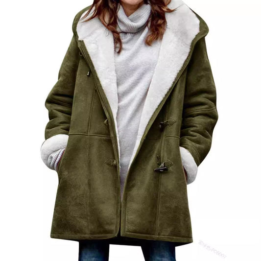 Wintermantel für Damen 2024, Übergröße, warme, mit Fleece gefütterte Jacken, Parka mit Knopfleiste, Kapuze, Peacoat-Oberbekleidung mit Tasche