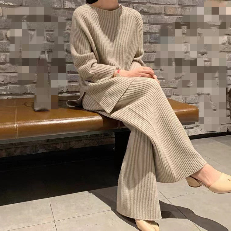 2024Autumn and Winter New Women's Clothing Fashionable Stylish Youthful-Looking Two-Piece Set Pants Knitted Sweater Straight-Leg Pants Suit Women's