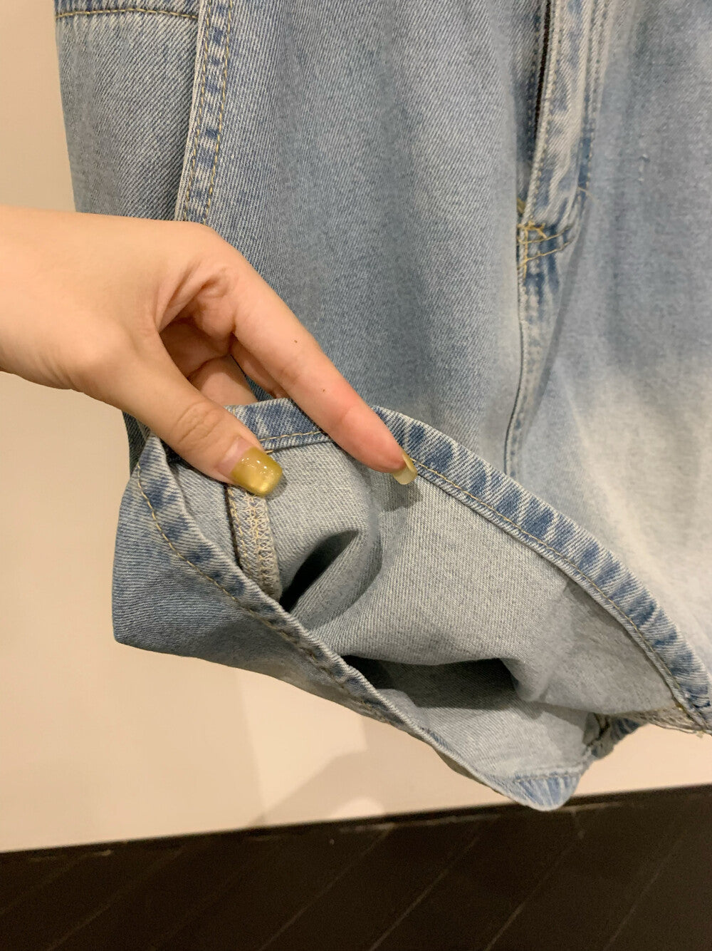 Women's Light Blue Washed Denim Short Sleeve Lapel Collar Silver Button Mini Dress Waist Cinching Dual Chest Pockets Side Pockets S M - Seldom Seen Styles