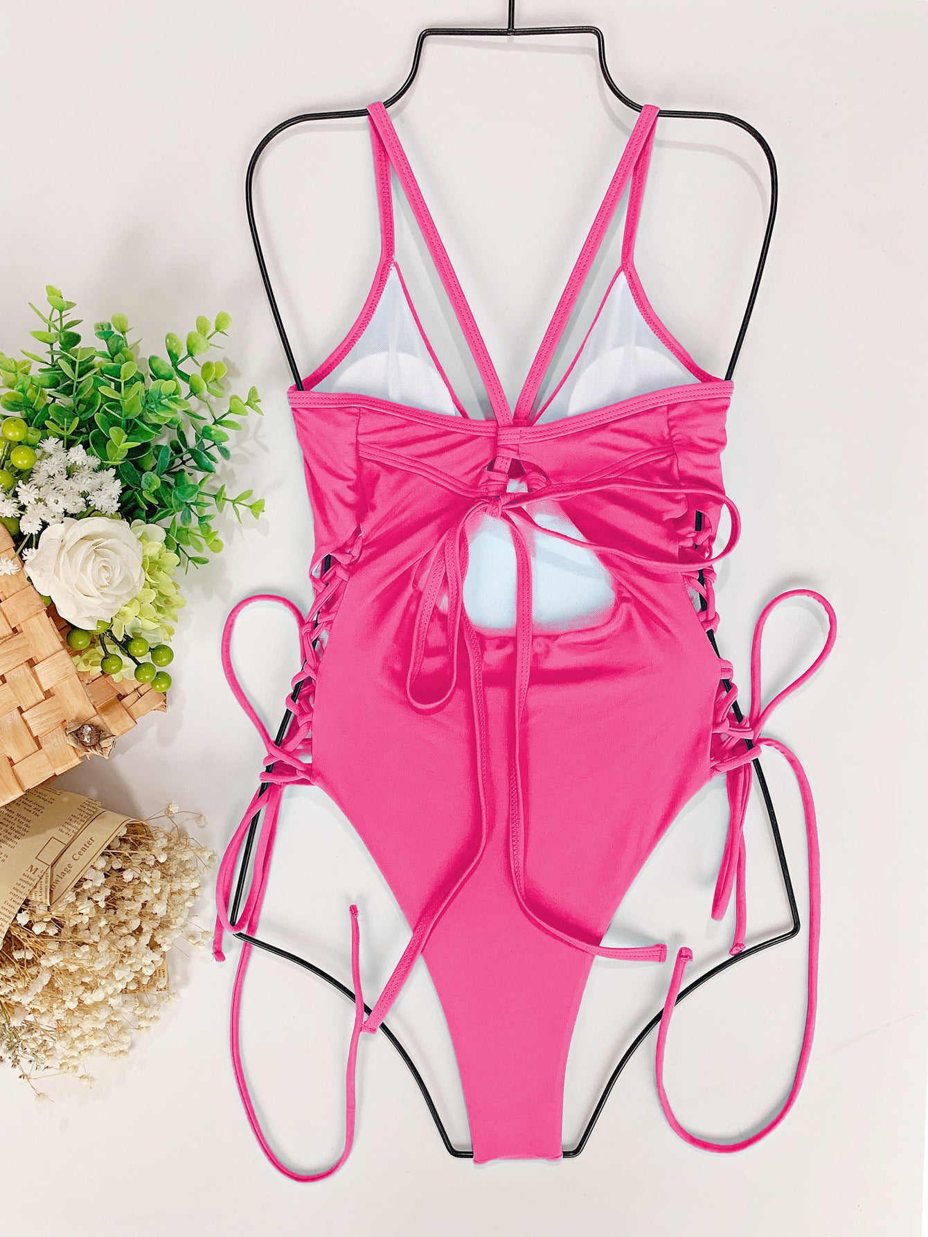 drawstring bikini romper swimsuit Bikini Solid Color Strap  One-Piece Adjustable Strap  Swimsuit - Seldom Seen Styles