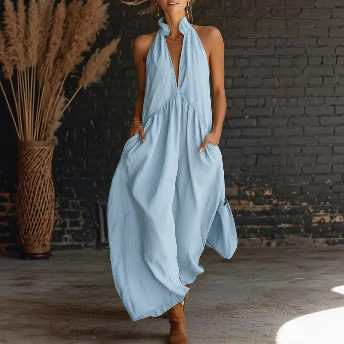 2026 Minimalist Halter Neck Maxi Dress |   Casual Loose Fit Pocket Dress |   Effortless Summer Outfit for Women # MaxiDress # HalterNeckDress # BohoFashion # SummerDress # CasualDress # WithPockets # DressesForWomen # Outfit of the Day - Seldom Seen Styles