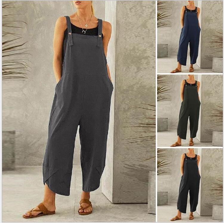 Women's Sleeveless Cotton Linen Overalls Rompers Baggy Wide Leg Jumpsuits - Seldom Seen Styles