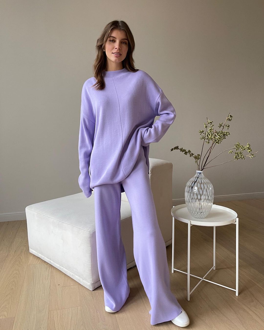 2024Autumn and Winter Fashion New Russian Long Sleeve Loose Casual Sweater Knitted Top and Trousers Suit