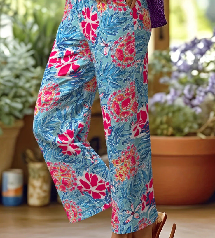 Linen Pants Women Summer Elastic Waist Straight Leg Plus Size Crop Pants Casual Beach Trousers with Pockets - Seldom Seen Styles